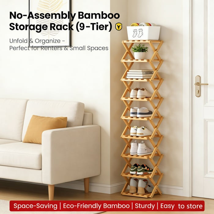 Durable Foldable Bamboo Shoe Rack