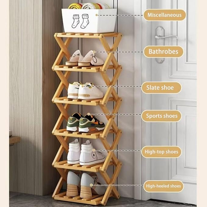 Durable Foldable Bamboo Shoe Rack