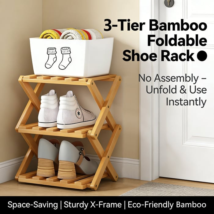 Durable Foldable Bamboo Shoe Rack