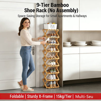 Durable Foldable Bamboo Shoe Rack
