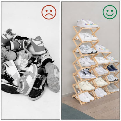 Durable Foldable Bamboo Shoe Rack