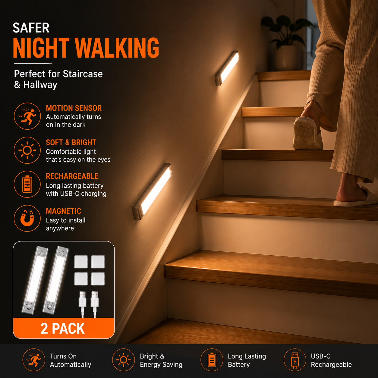 3-in-1 Smart Motion Sensor LED Light | 30-Day Battery