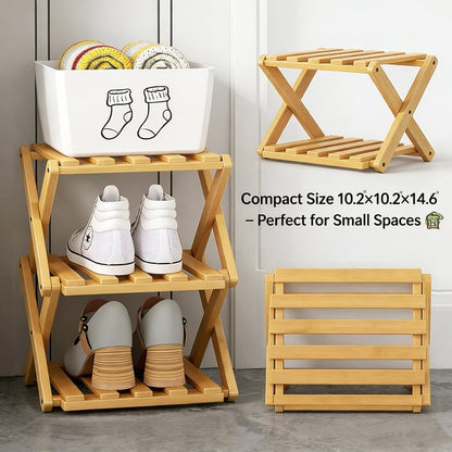 Durable Foldable Bamboo Shoe Rack