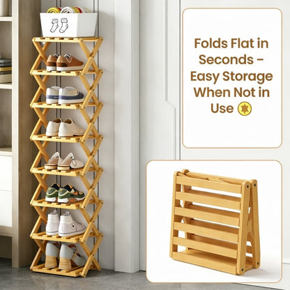 Durable Foldable Bamboo Shoe Rack